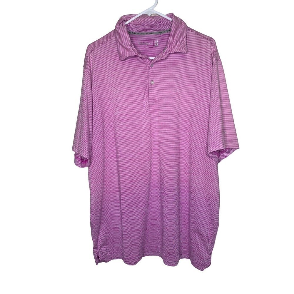 Walter Hagen 11 Major Shirt Men's Sz L Pink White Striped Short Sleeve Golf Polo